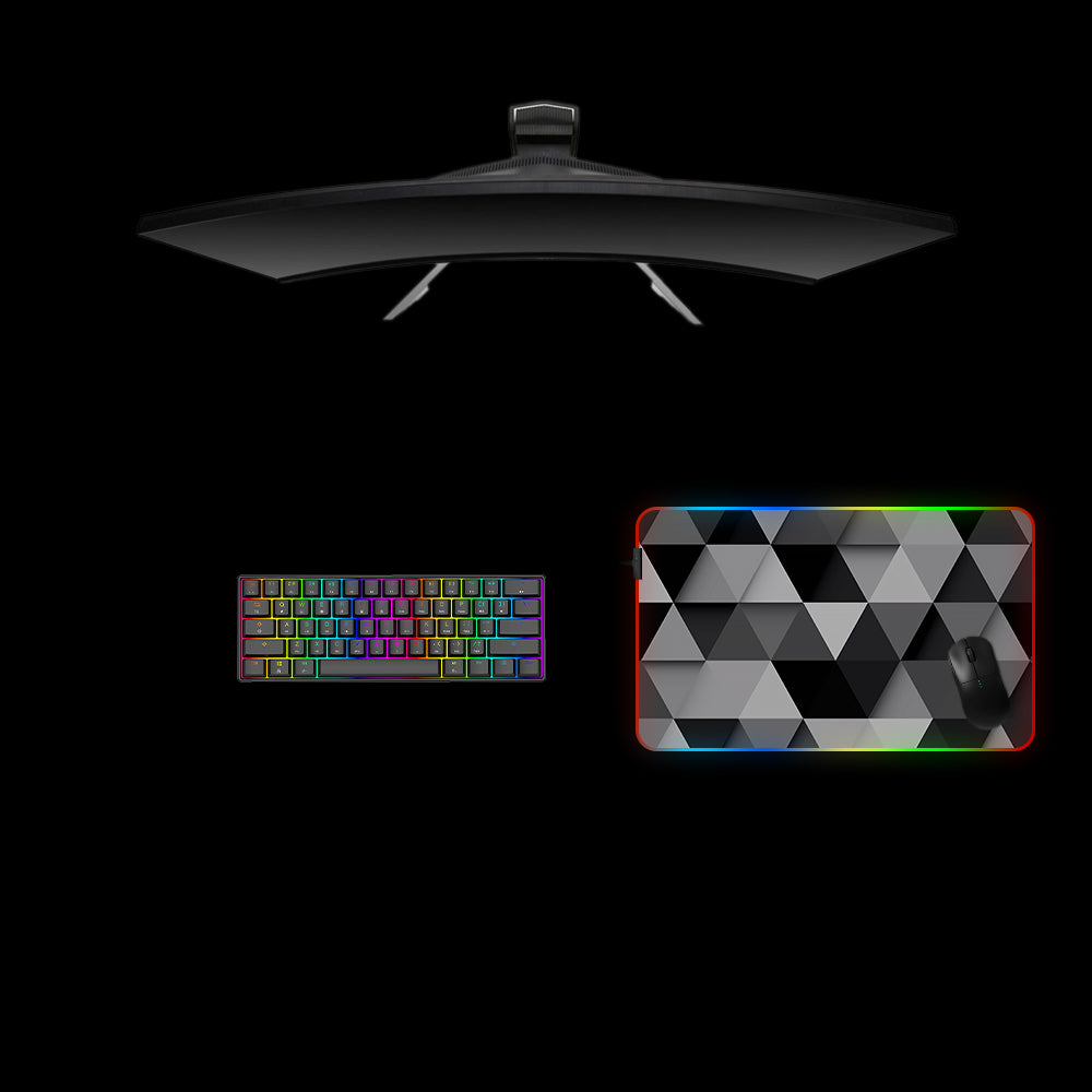 Black Fade Triangles Design Medium Size RGB Light Gaming Mouse Pad, Computer Desk Mat