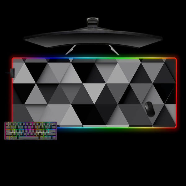 Black Fade Triangles Design XXL Size RGB Light Gaming Mouse Pad, Computer Desk Mat