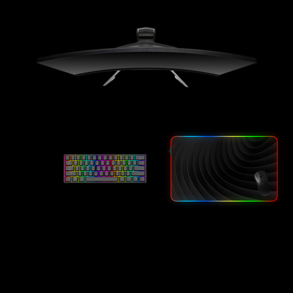 Black Spiral Design Medium Size RGB Lit Gaming Mouse Pad, Computer Desk Mat