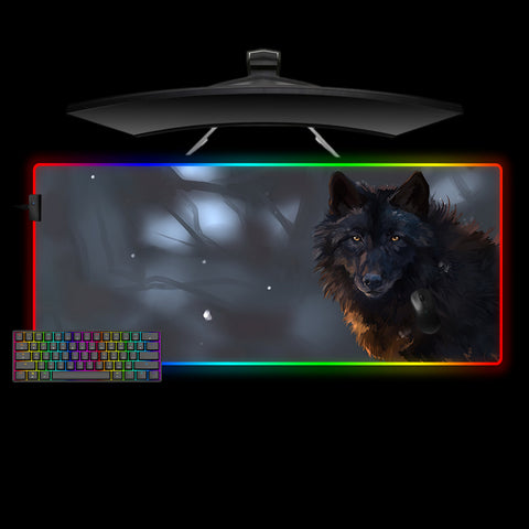 Black Wolf Design XL Size RGB Illuminated Gaming Mouse Pad, Computer Desk Mat