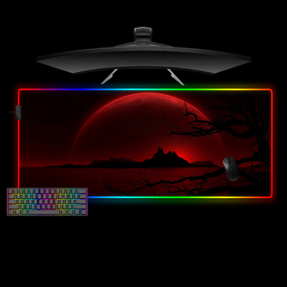 Blood Moon Design XXL Size RGB Lit Gaming Mouse Pad