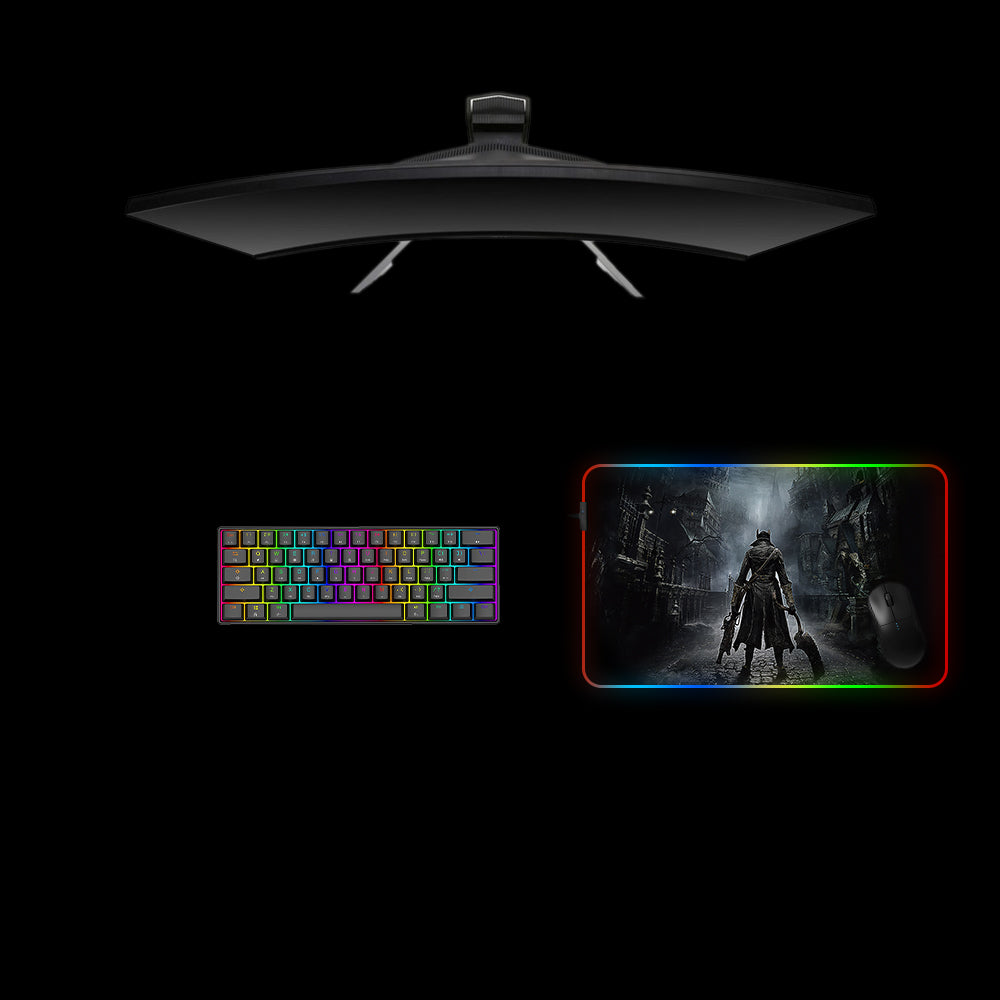 Bloodborne Begin The Hunt Design Medium Size RGB Light Up Gamer Mouse Pad, Computer Desk Mat