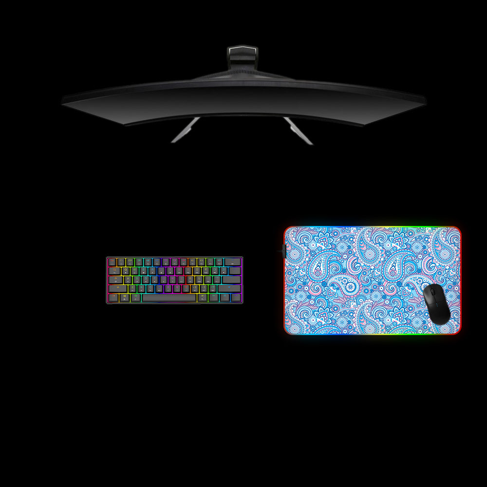 Blue & Pink Floral Design Medium Size RGB Lights Gaming Mouse Pad