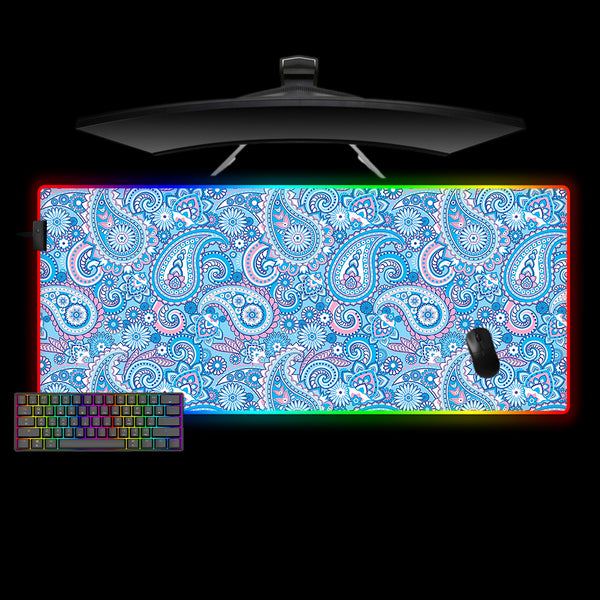 Blue & Pink Floral Design XL Size RGB Lights Gaming Mouse Pad