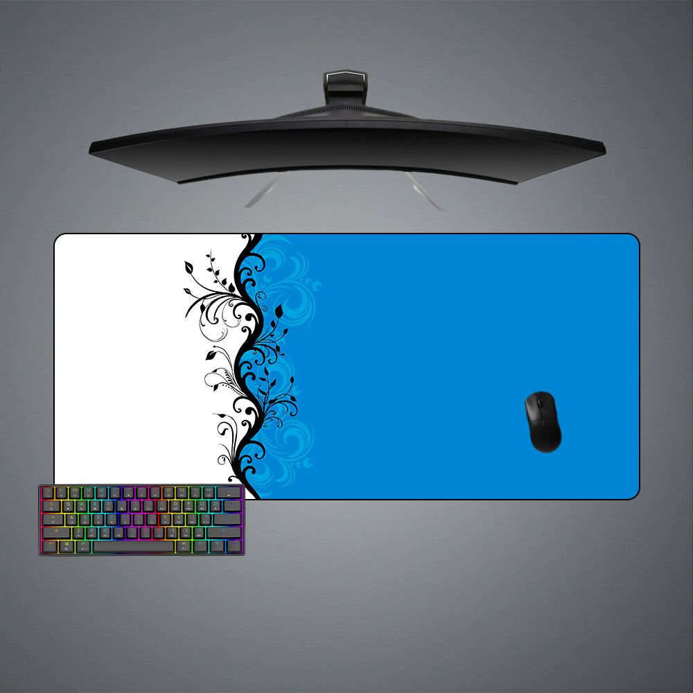 Blue & White Floral Design XL Size Gamer Mouse Pad