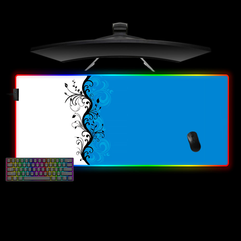Blue & White Floral Design XL Size RGB Lights Gamer Mouse Pad