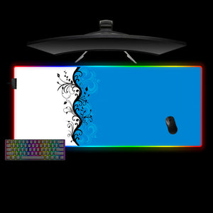 Blue & White Floral Design XL Size RGB Lights Gamer Mouse Pad