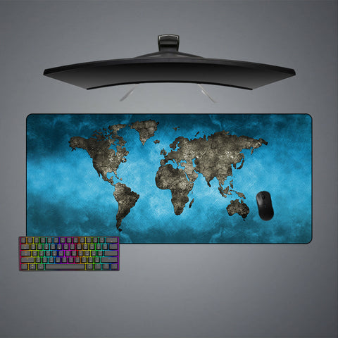 Blue Bronze World Map Design XL Size Gamer Mouse Pad, Computer Desk Mat