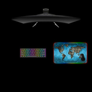 Blue Bronze World Map Design Medium Size RGB Light Gamer Mouse Pad, Computer Desk Mat