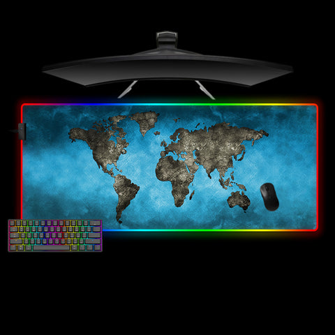 Blue Bronze World Map Design XL Size RGB Light Gamer Mouse Pad, Computer Desk Mat