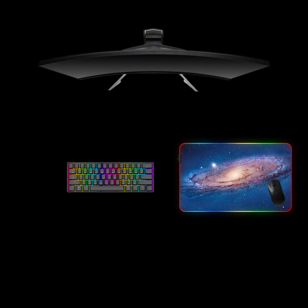Blue Galaxy Design Medium Size RGB Lighting Gamer Mouse Pad, Computer Desk Mat