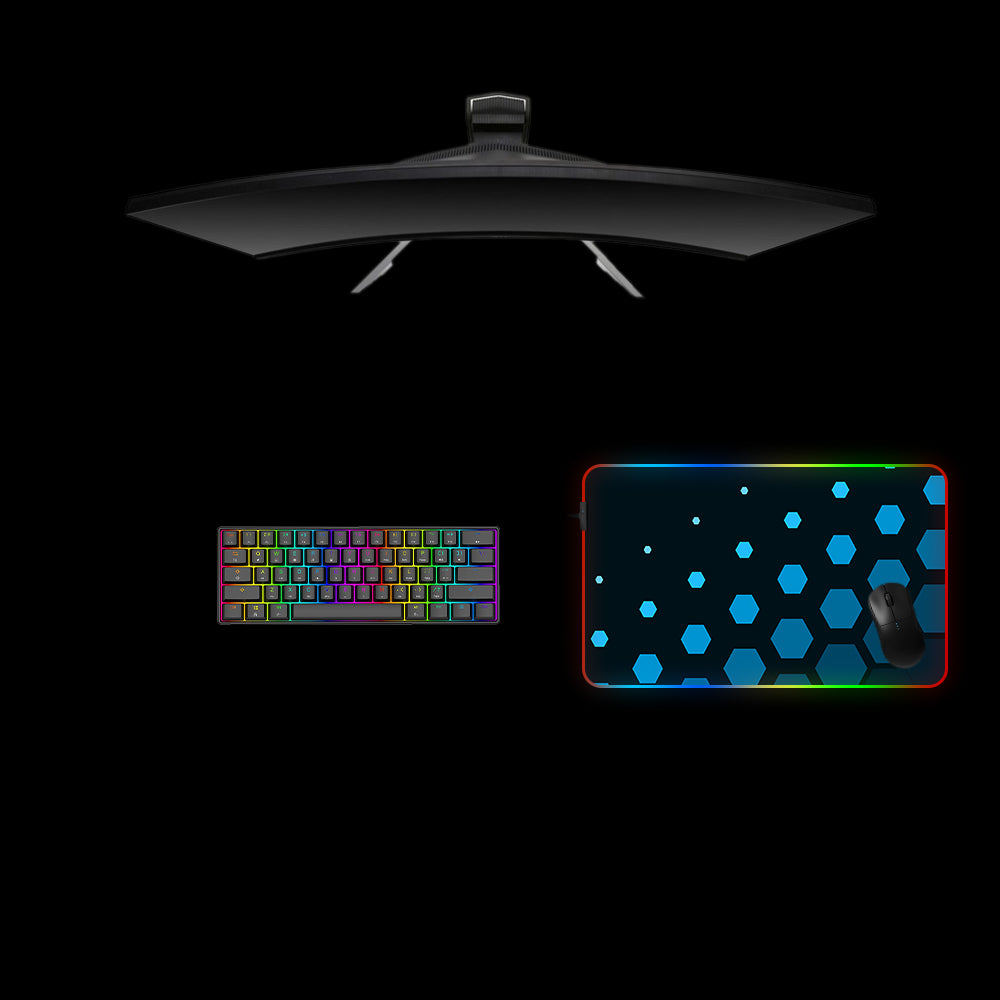 Blue Hex Spots Design Medium Size RGB Lit Gaming Mouse Pad