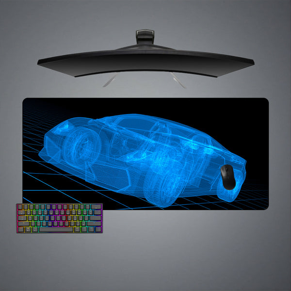 Blue Wireframe Car Design Large Size Gaming Mouse Pad, Computer Desk Mat