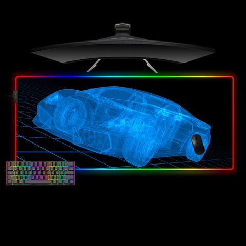 Blue Wireframe Car Design Large Size RGB Lighting Gaming Mouse Pad, Computer Desk Mat