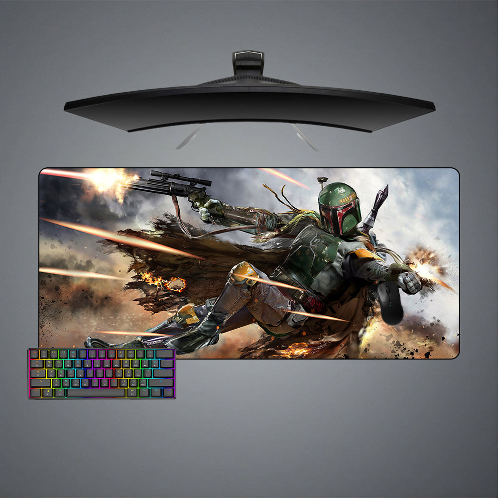 Large size gamer mouse pad with Boba Fett printed design