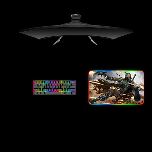 Medium size RGB lit gamer mouse pad with Boba Fett printed design