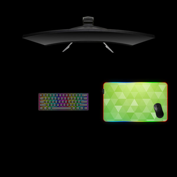 Bright Green Triangles Design Medium Size RGB Backlit Gamer Mouse Pad, Computer Desk Mat