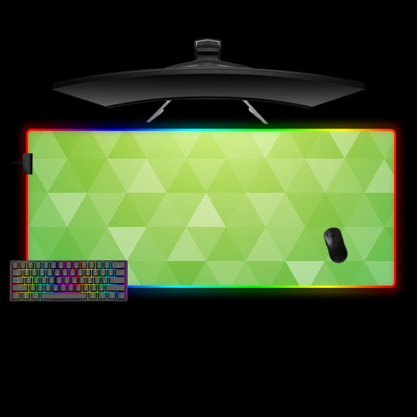 Bright Green Triangles Design XL Size RGB Backlit Gamer Mouse Pad, Computer Desk Mat