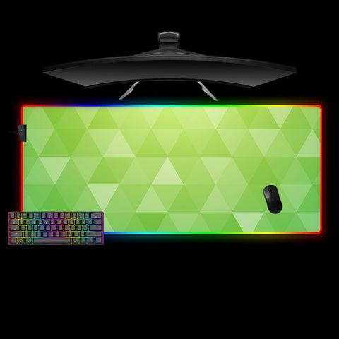 Bright Green Triangles Design XL Size RGB Backlit Gamer Mouse Pad, Computer Desk Mat