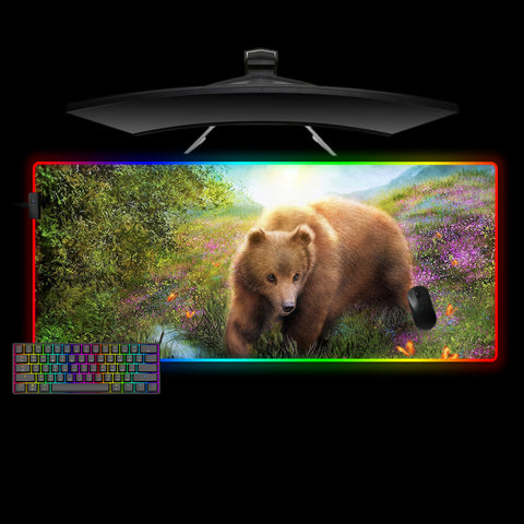 Brown Bear Nature Design Large Size RGB Lit Gaming Mouse Pad, Computer Desk Mat