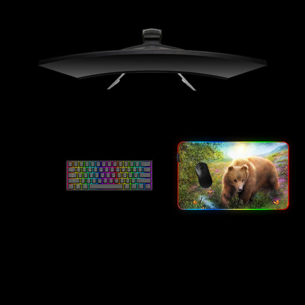 Brown Bear Nature Design Medium Size RGB Lit Gaming Mouse Pad, Computer Desk Mat