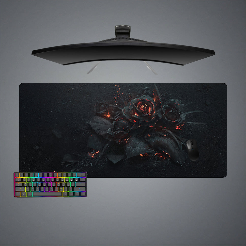 Burning Roses Design XXL Size Gamer Mouse Pad