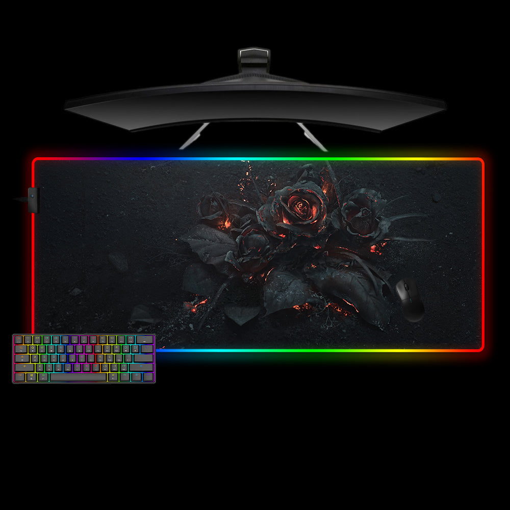 Burning Roses Design XXL Size RGB Lit Gamer Mouse Pad