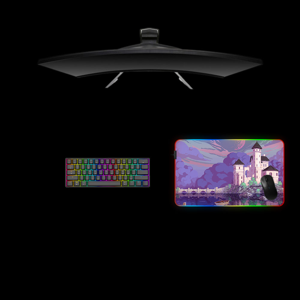 Castle Pixel Art Design Medium Size RGB Lighting Gamer Mouse Pad, Computer Desk Mat