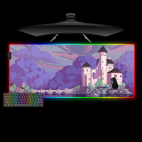 Castle Pixel Art Design XL Size RGB Lighting Gamer Mouse Pad, Computer Desk Mat