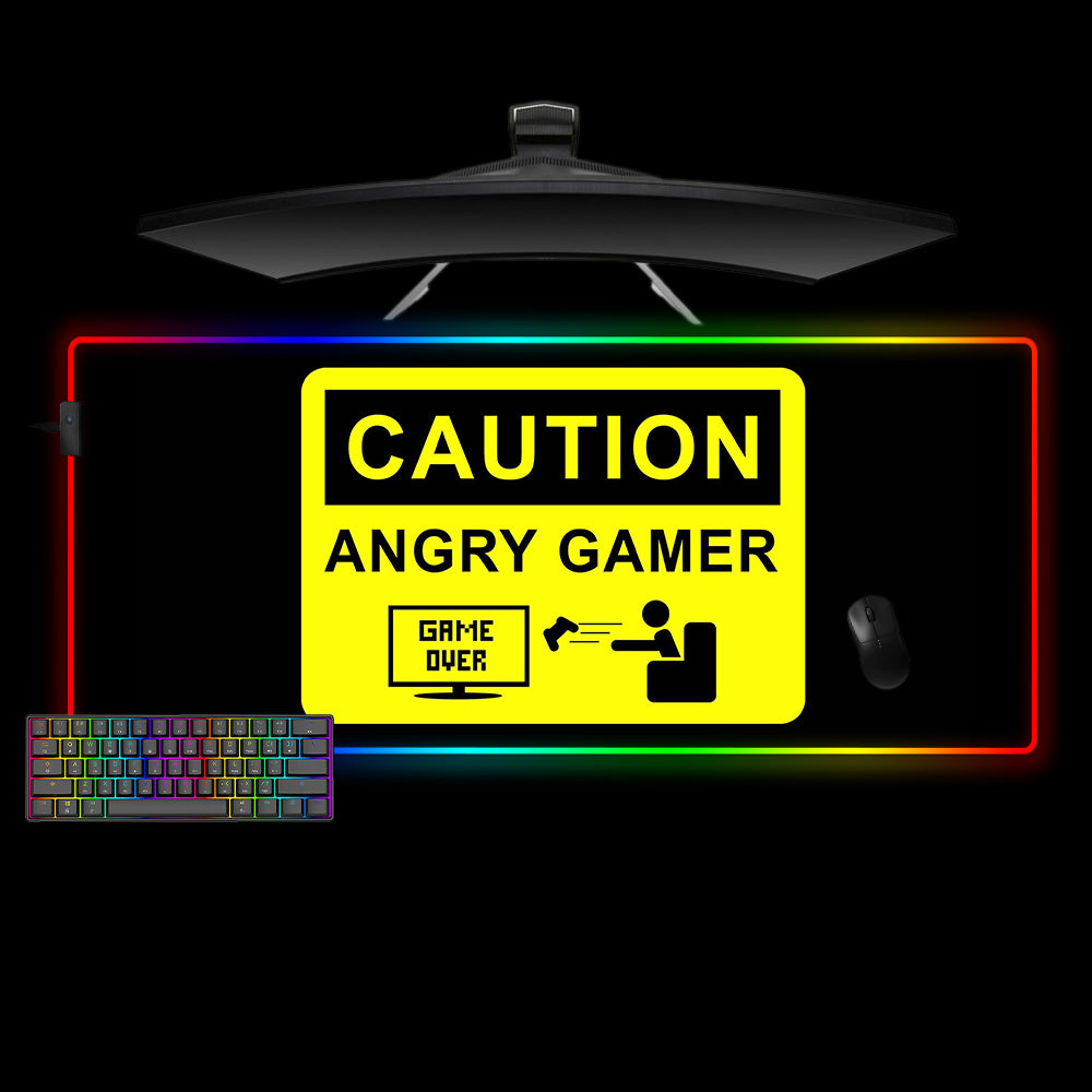 Caution Angry Gamer Design XL Size RGB Lit Gamer Mouse Pad