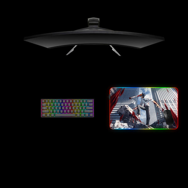Medium size RGB lit gamer mousepad with Chainsaw Man Denji Blood printed design