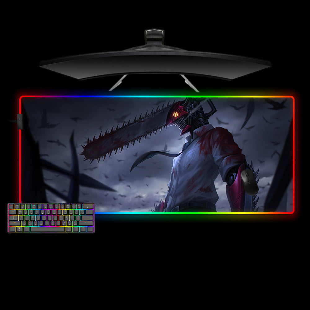 XXL size RGB lit gaming mousepad with Chainsaw Man Denji Dark printed design