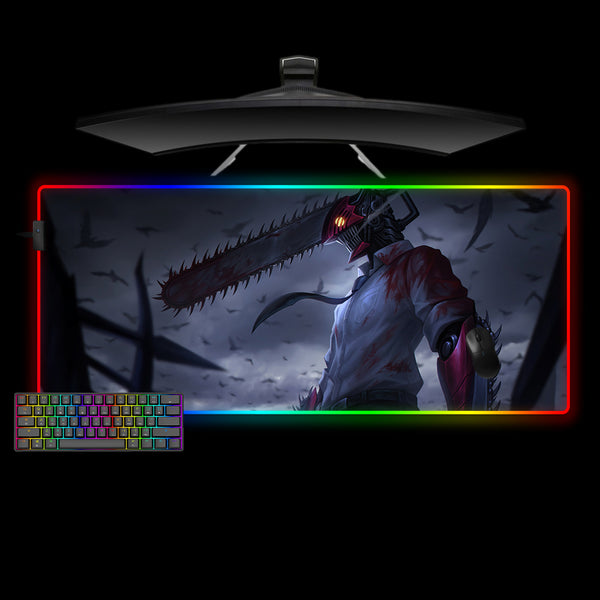 XXL size RGB lit gaming mousepad with Chainsaw Man Denji Dark printed design