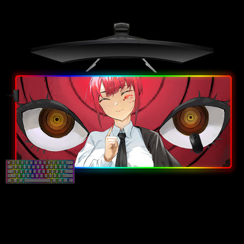 XXL size RGB lit gaming mousepad with Chainsaw Man Makima Eyes printed design