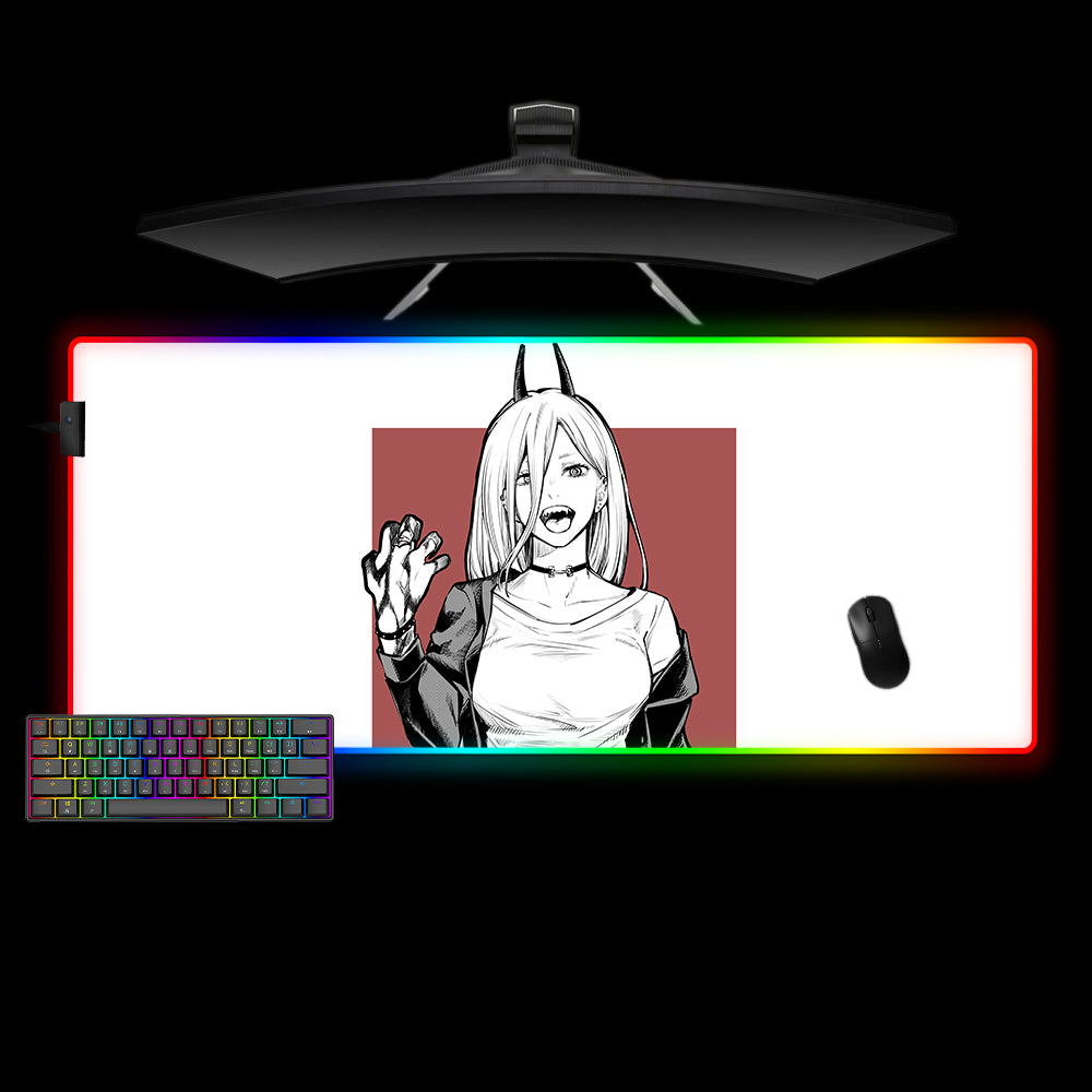 XXL size RGB lit gaming mousepad with Chainsaw Man Power Drawing printed design