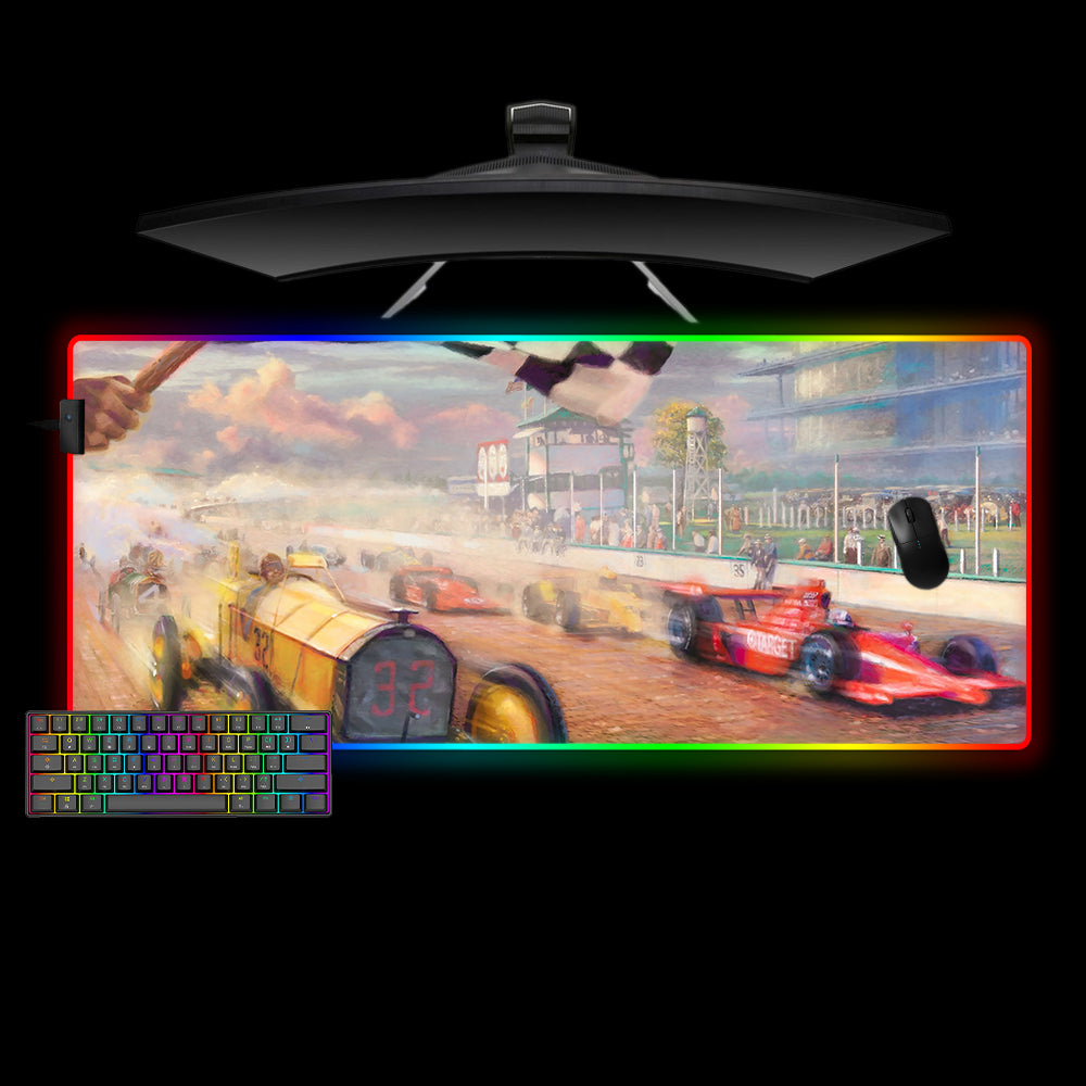Checkered Flag Design XL Size RGB Backlit Gamer Mouse Pad, Computer Desk Mat