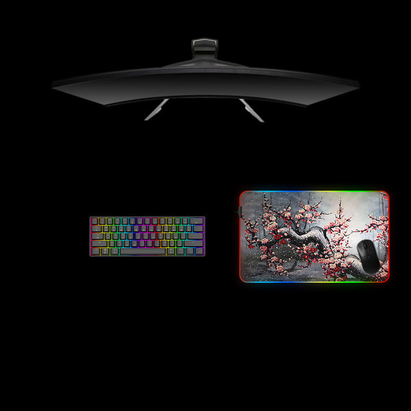 Cherry Blossom Branch Design Medium Size RGB Light Gaming Mouse Pad, Computer Desk Mat