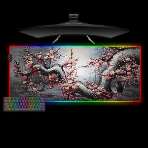 Cherry Blossom Branch Design XL Size RGB Light Gaming Mouse Pad, Computer Desk Mat