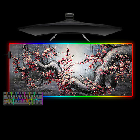 Cherry Blossom Branch Design XL Size RGB Light Gaming Mouse Pad, Computer Desk Mat
