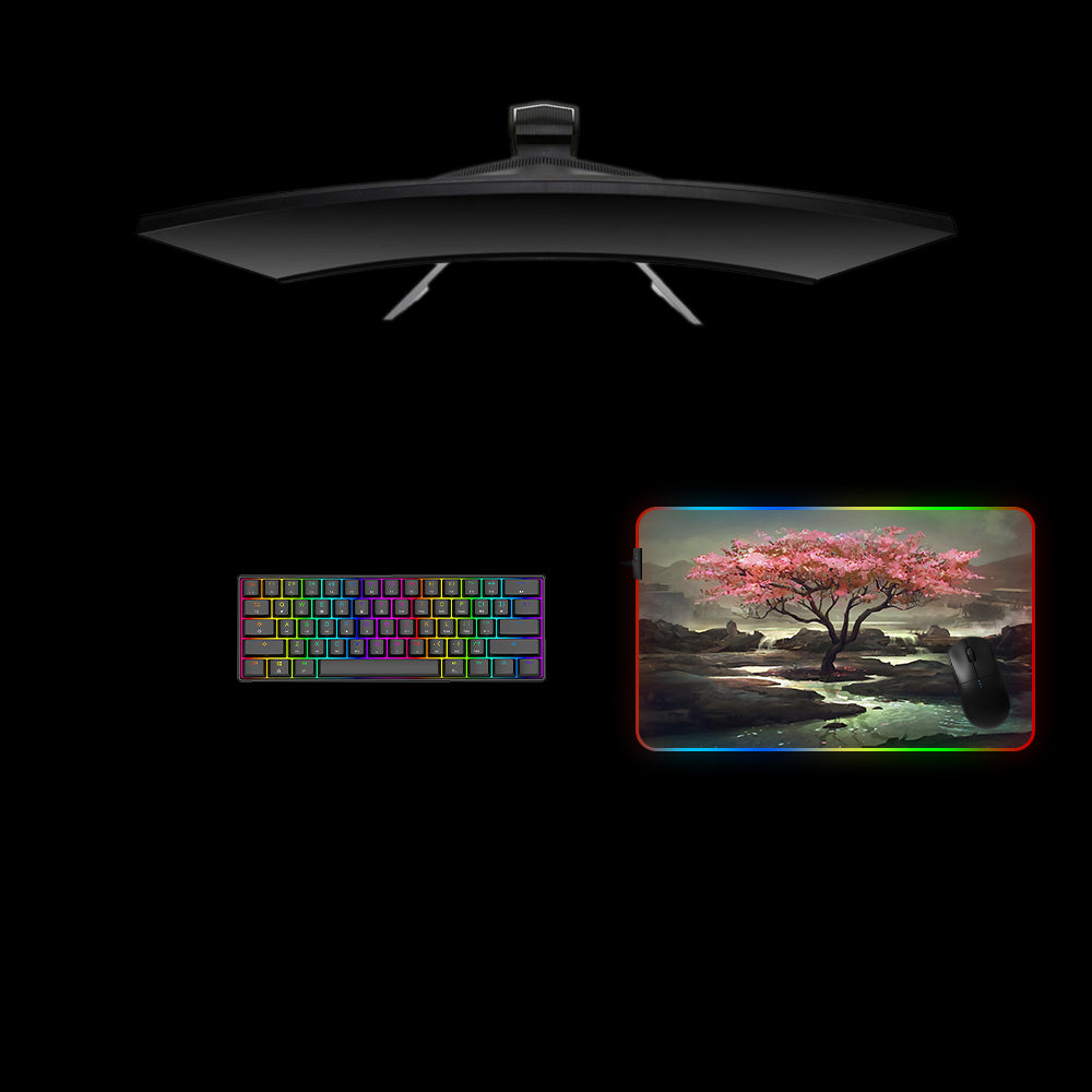 Cherry Blossom Tree Design Medium Size RGB Light Gamer Mouse Pad, Computer Desk Mat