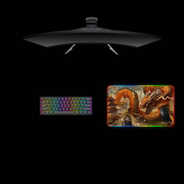 Chinese Style Dragon Design Medium Size RGB Lighting Gamer Mouse Pad, Computer Desk Mat