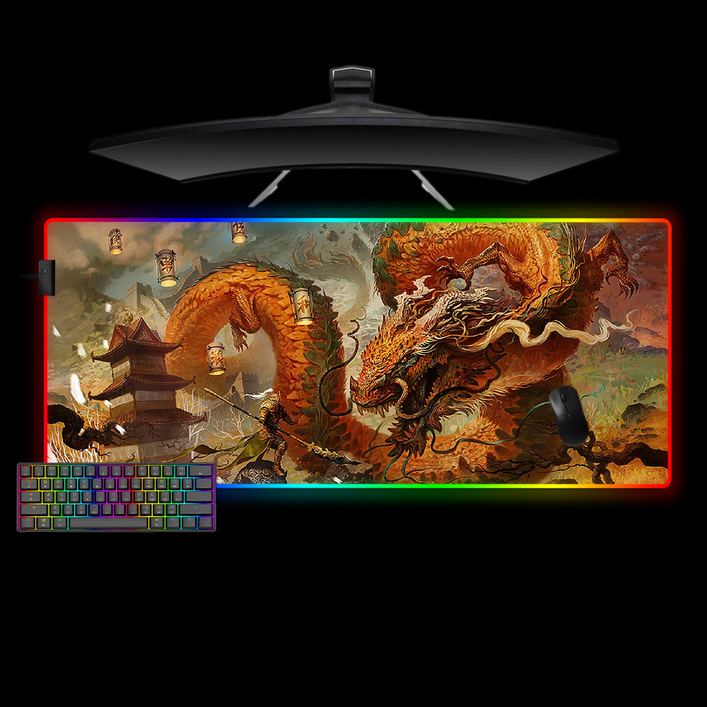 Chinese Style Dragon Design XL Size RGB Lighting Gamer Mouse Pad, Computer Desk Mat