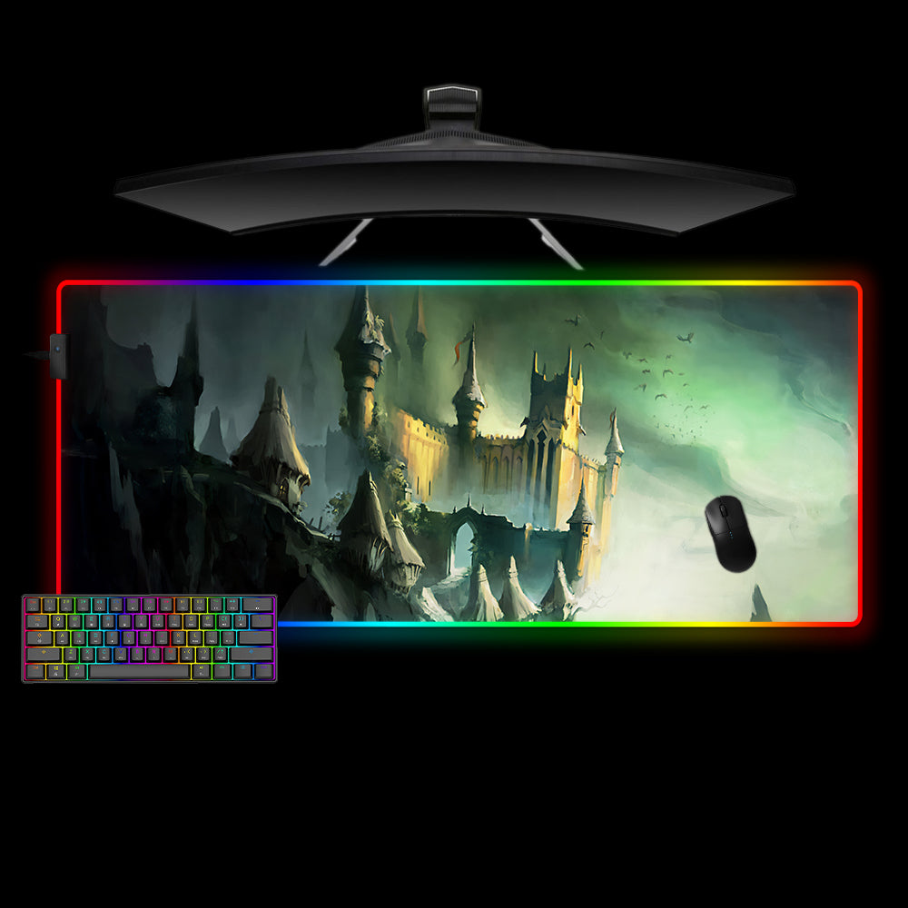 Castle Style Computer Pad Cliffside Castle Design M-XXL Size RGB Lit Gaming Mousepad