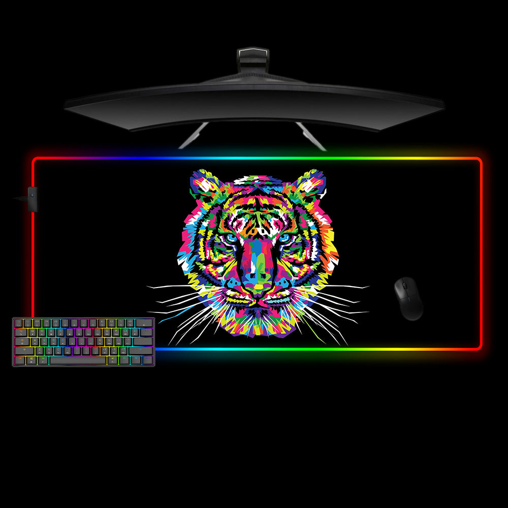 Colorful Tiger Head Design XL Size RGB Gaming Mouse Pad, Computer Desk Mat