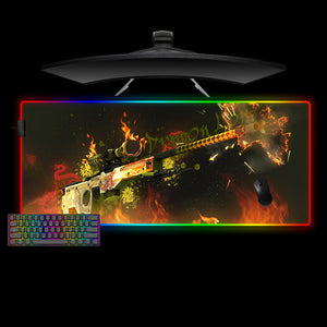 CSGO Dragon Lore Fire Design XXL Size RGB Lighting Gamer Mouse Pad, Computer Desk Mat