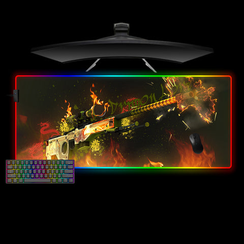 CSGO Dragon Lore Fire Design XXL Size RGB Lighting Gamer Mouse Pad, Computer Desk Mat