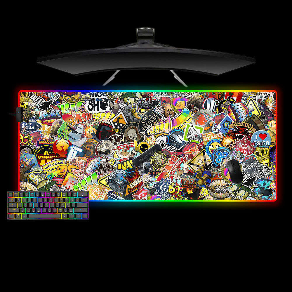 Counter Strike Stickers Design XXL Size RGB Backlit Gamer Mouse Pad