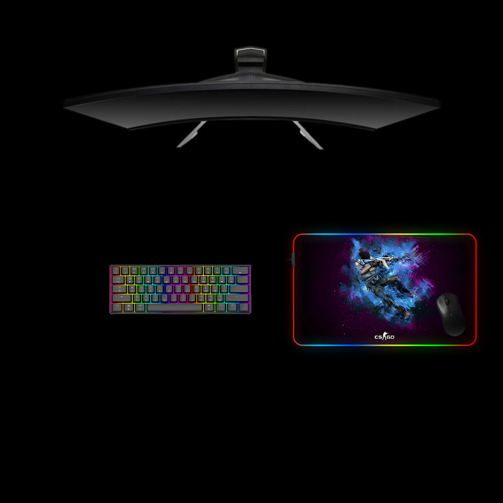 CSGO Purple & Blue Design Medium Size RGB Backlit Gaming Mousepad, Computer Desk Mat