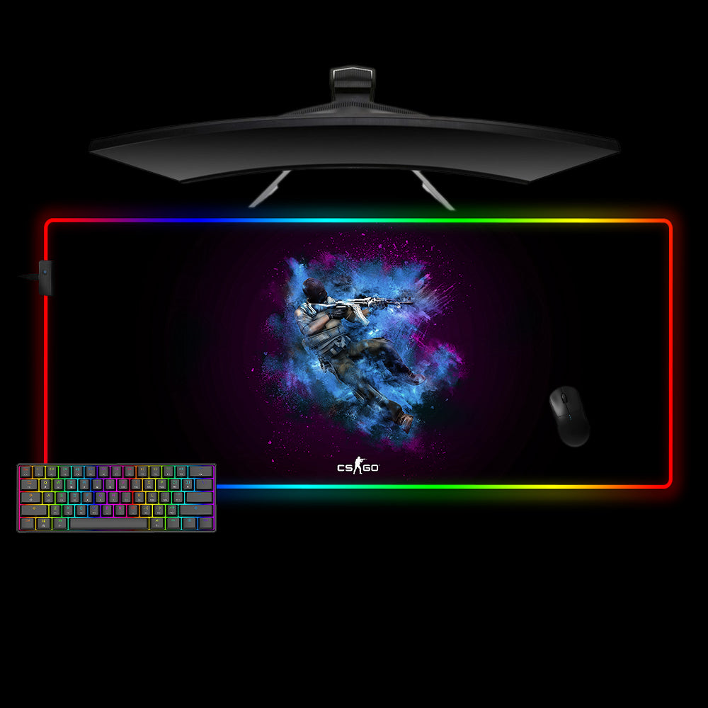 CSGO Purple & Blue Design XL Size RGB Backlit Gaming Mousepad, Computer Desk Mat