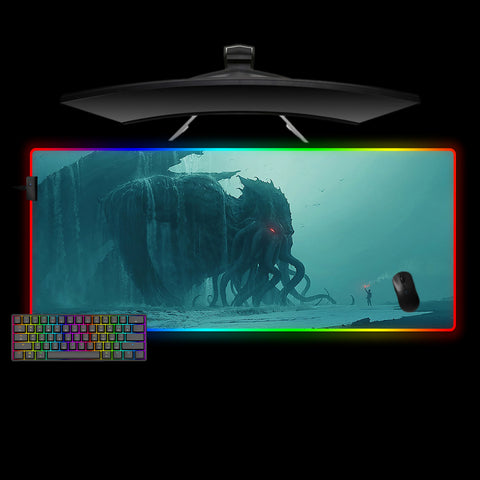 Cthulhu Rise Design XXL Size RGB Lit Gamer Mouse Pad, Computer Desk Mat